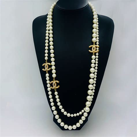 chanel silver and pearl necklace|authentic chanel pearl necklace.